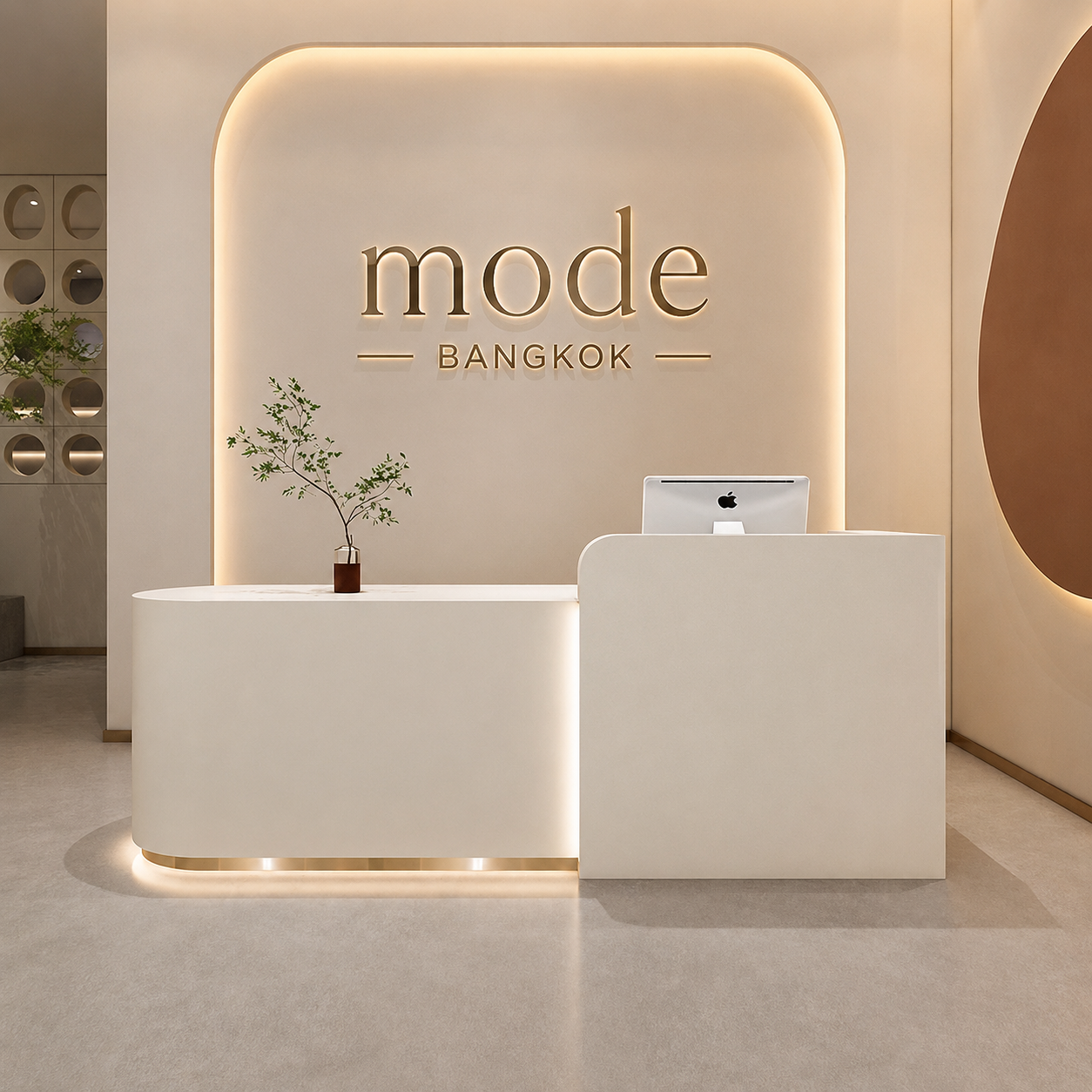 The MODE Bangkok reception and brand wall